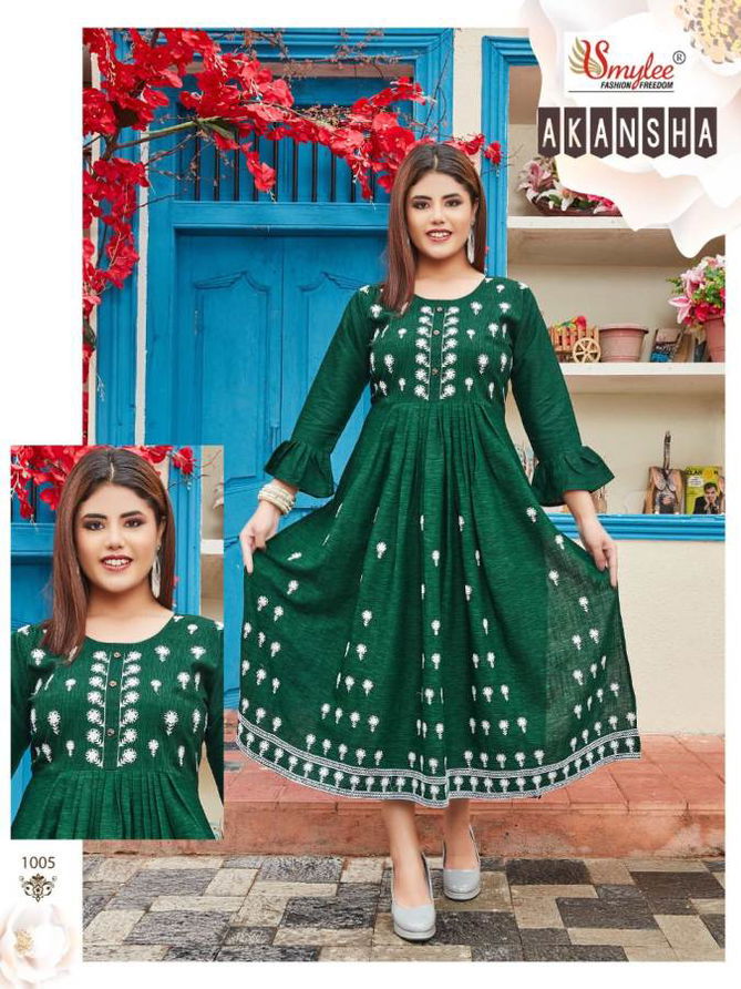 Smylee Akansha Rayon Printed Regular Wear Anarkali Kurti Collection